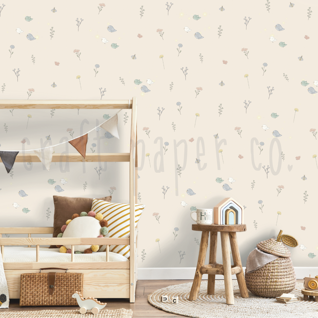 Kır Çiçekleri Çocuk Odası Duvar Kağıdı — El çizimi, ölçüye özel üretim | Craft Paper Co