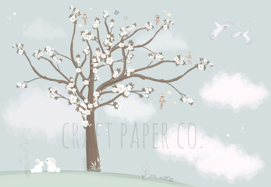 Kiraz Ağacı ve Çiçek Perileri Duvar Kağıdı — detay görünümü | Craft Paper Co
