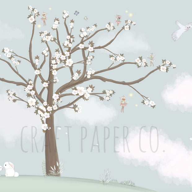 Kiraz Ağacı ve Çiçek Perileri Duvar Kağıdı — detay görünümü | Craft Paper Co