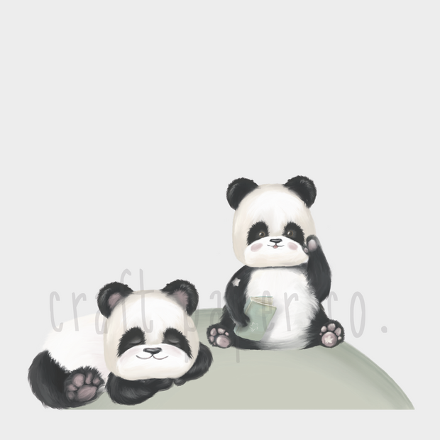 Kitap Okuyan Panda Ve Hayalperest Panda Çocuk Odası Duvar Sticker — El çizimi çocuk odası duvar sticker | Craft Paper Co
