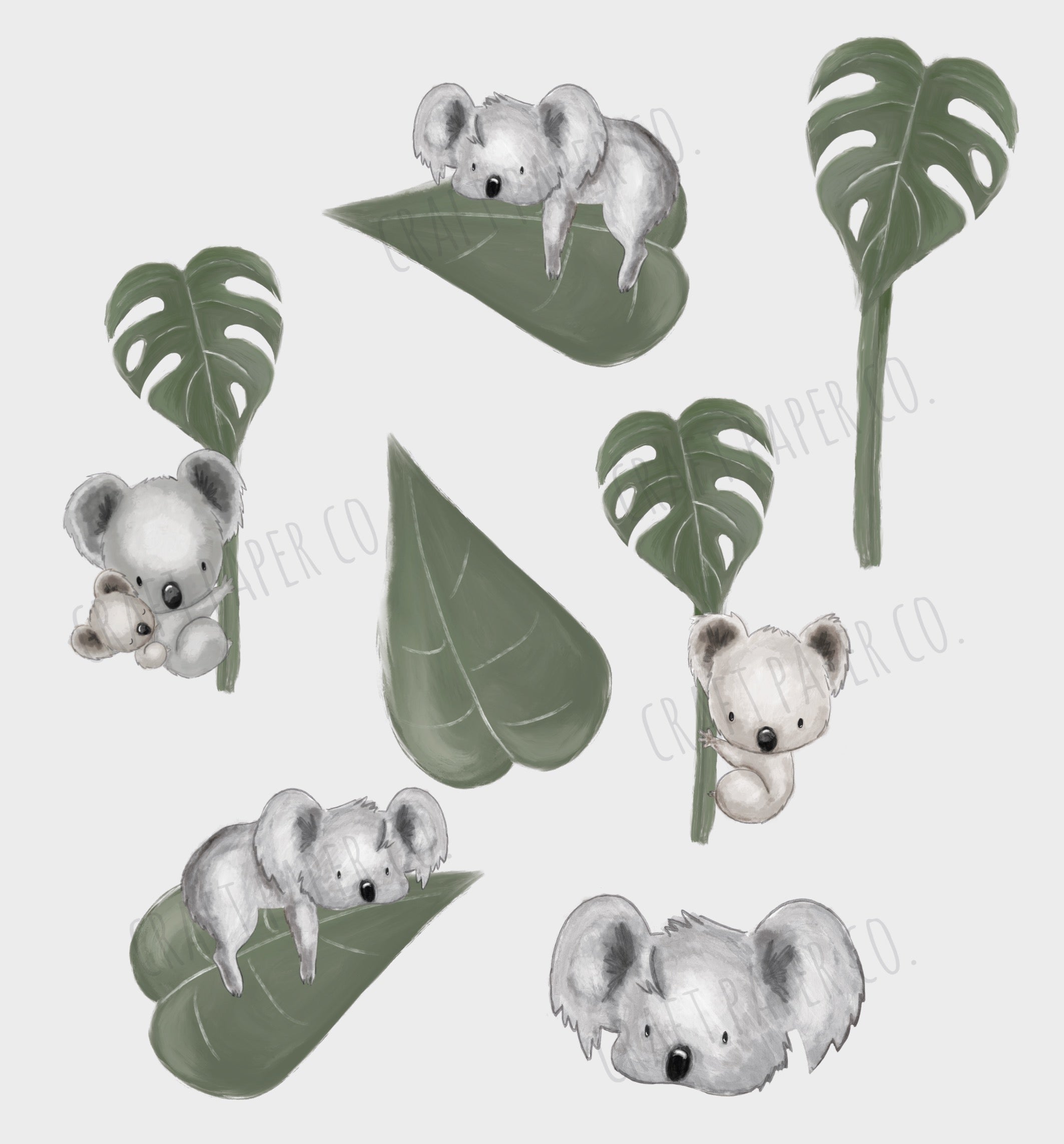 Koalalar Ve Devetabanı Yaprakları Mini Sticker Seti Çocuk Odası Duvar Sticker — El çizimi çocuk odası duvar sticker | Craft Paper Co