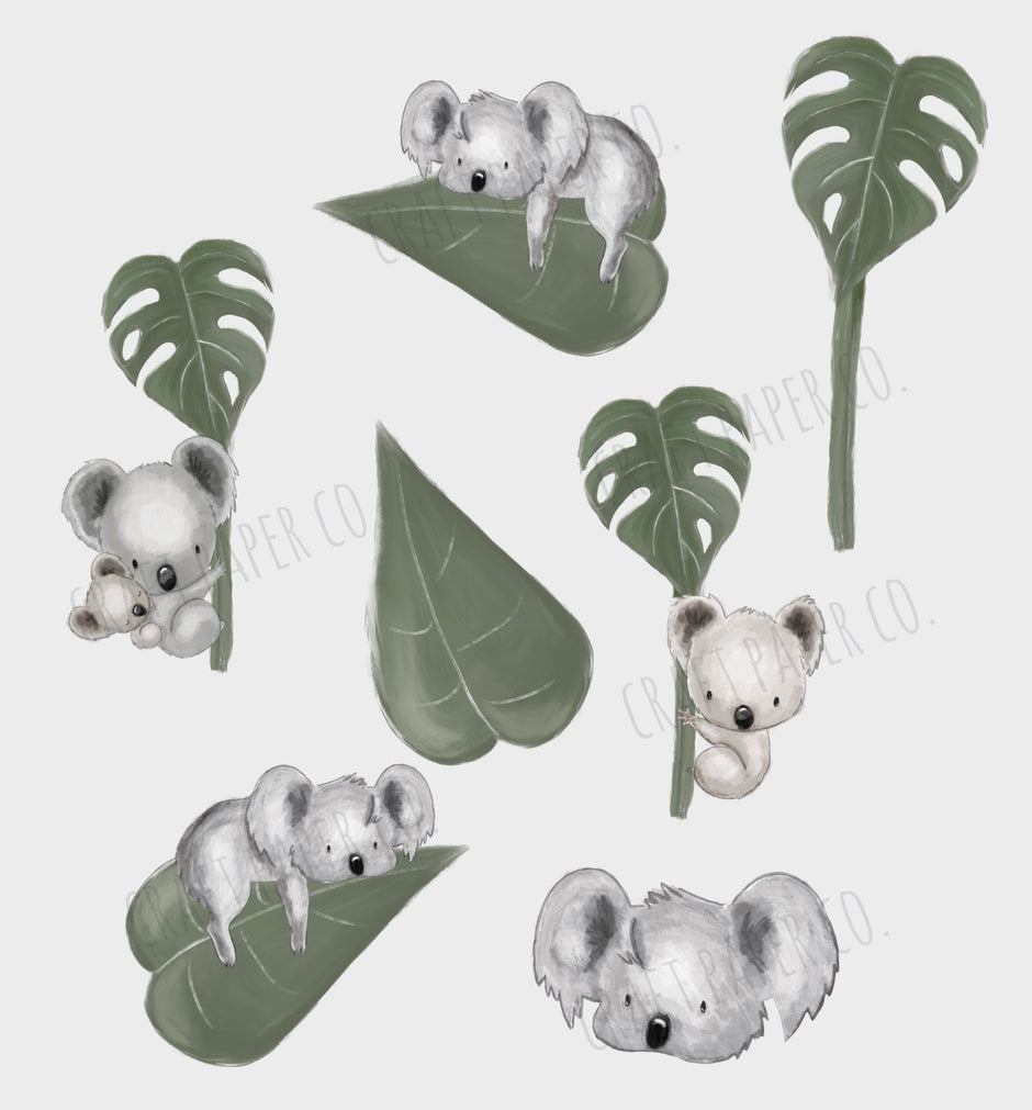 Koalalar Ve Devetabanı Yaprakları Mini Sticker Seti Çocuk Odası Duvar Sticker — El çizimi çocuk odası duvar sticker | Craft Paper Co