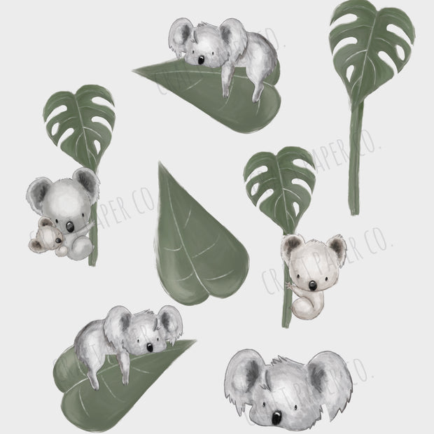 Koalalar Ve Devetabanı Yaprakları Mini Sticker Seti Çocuk Odası Duvar Sticker — El çizimi çocuk odası duvar sticker | Craft Paper Co