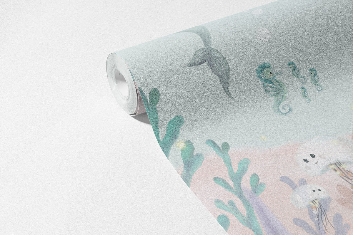Küçük Deniz Kızları Duvar Kağıdı; desenli kağıt rulosunda doku | Craft Paper Co