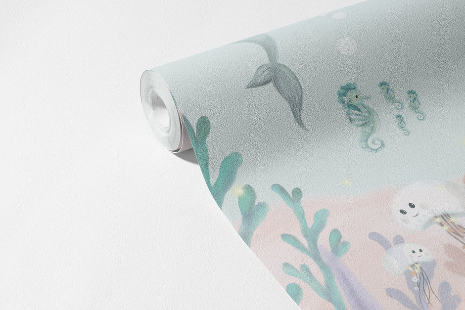 Küçük Deniz Kızları Duvar Kağıdı; desenli kağıt rulosunda doku | Craft Paper Co