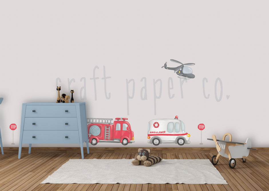 Kurtarma Ekibi Çocuk Odası Duvar Sticker — detay görünümü | Craft Paper Co