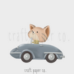 Mavi Arabalı Kedi Erkek Çocuk Odası Duvar Sticker — detay görünümü | Craft Paper Co