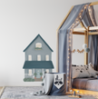 Mavi Arabalı Kedinin Evi Erkek Çocuk Odası Duvar Sticker — El çizimi çocuk odası duvar sticker | Craft Paper Co