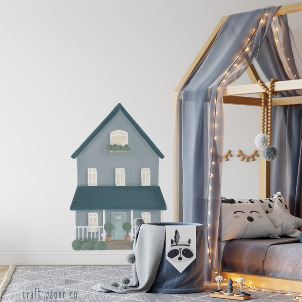 Mavi Arabalı Kedinin Evi Erkek Çocuk Odası Duvar Sticker — El çizimi çocuk odası duvar sticker | Craft Paper Co