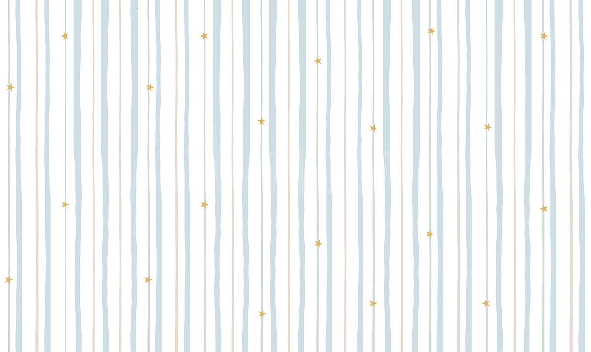 Blue & Beige Starry Stripe Wallpaper Mural; flat design view of blue and beige stripes and stars | Craft Paper Co