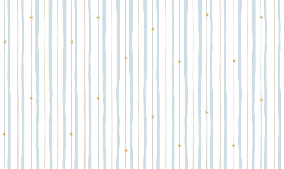 Blue & Beige Starry Stripe Wallpaper Mural; flat design view of blue and beige stripes and stars | Craft Paper Co