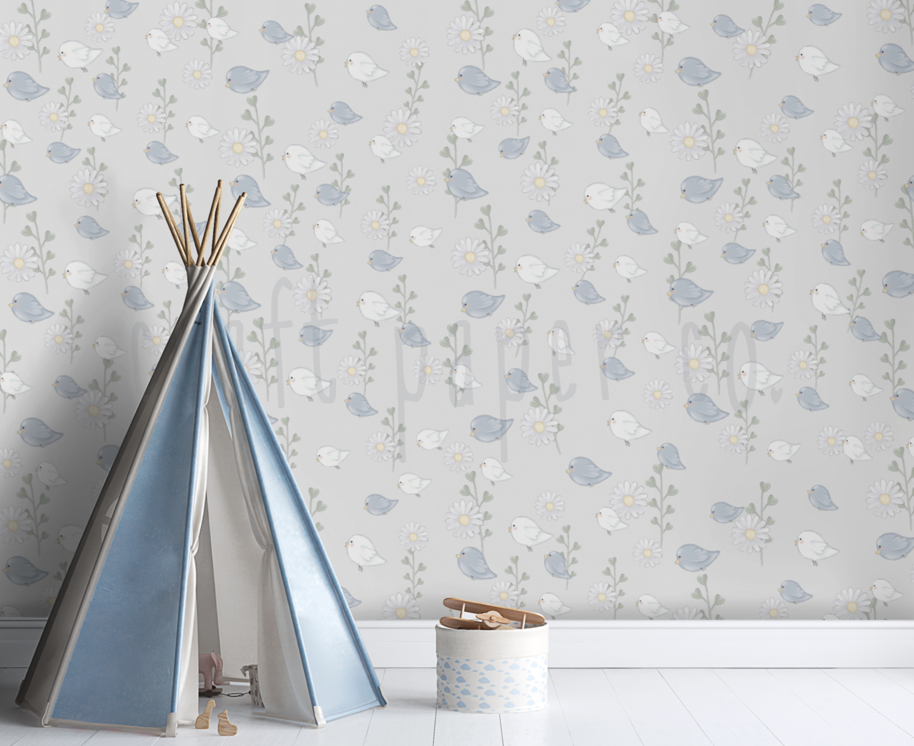 Mavi ve Beyaz Kuşlar Duvar Kağıdı — detay görünümü 2 | Craft Paper Co