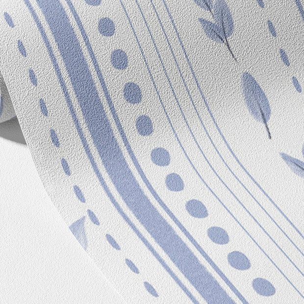 Mavi Yapraklı Şerit Duvar Kağıdı
