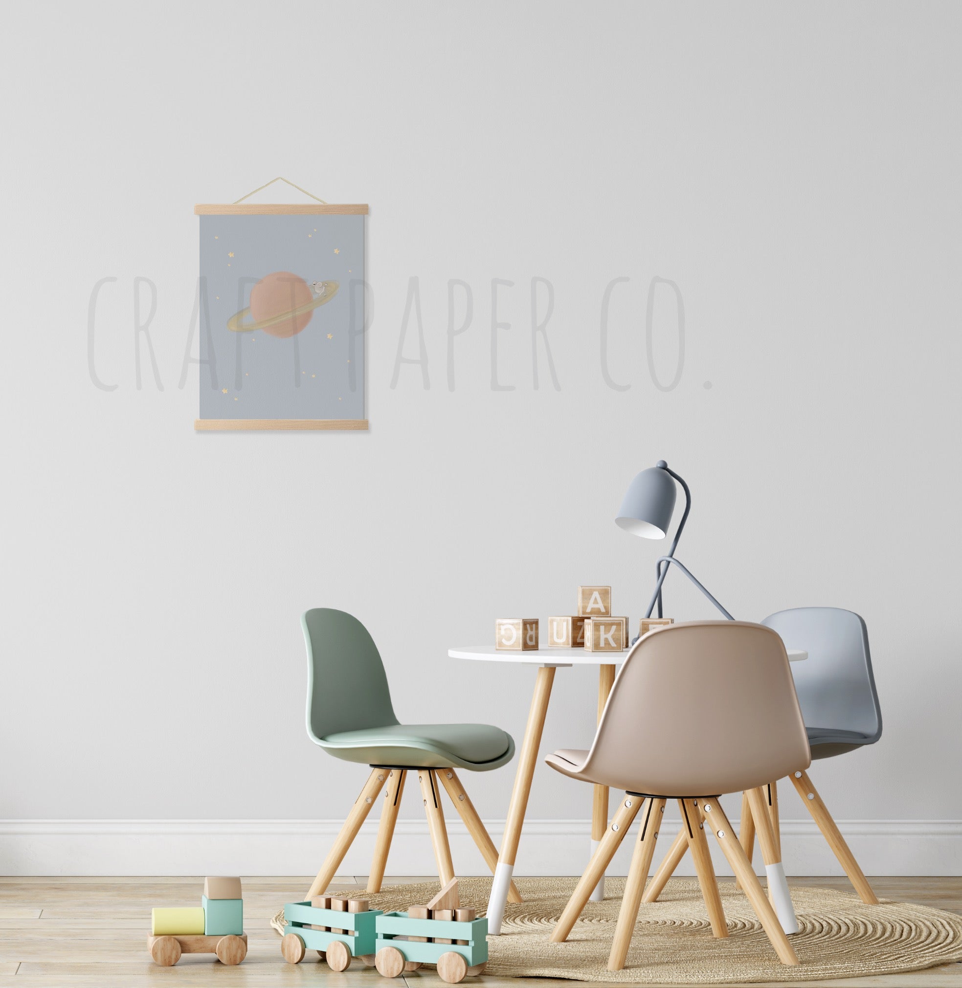 Miki On Saturn Çocuk Odası Posteri — El çizimi çocuk odası posteri | Craft Paper Co