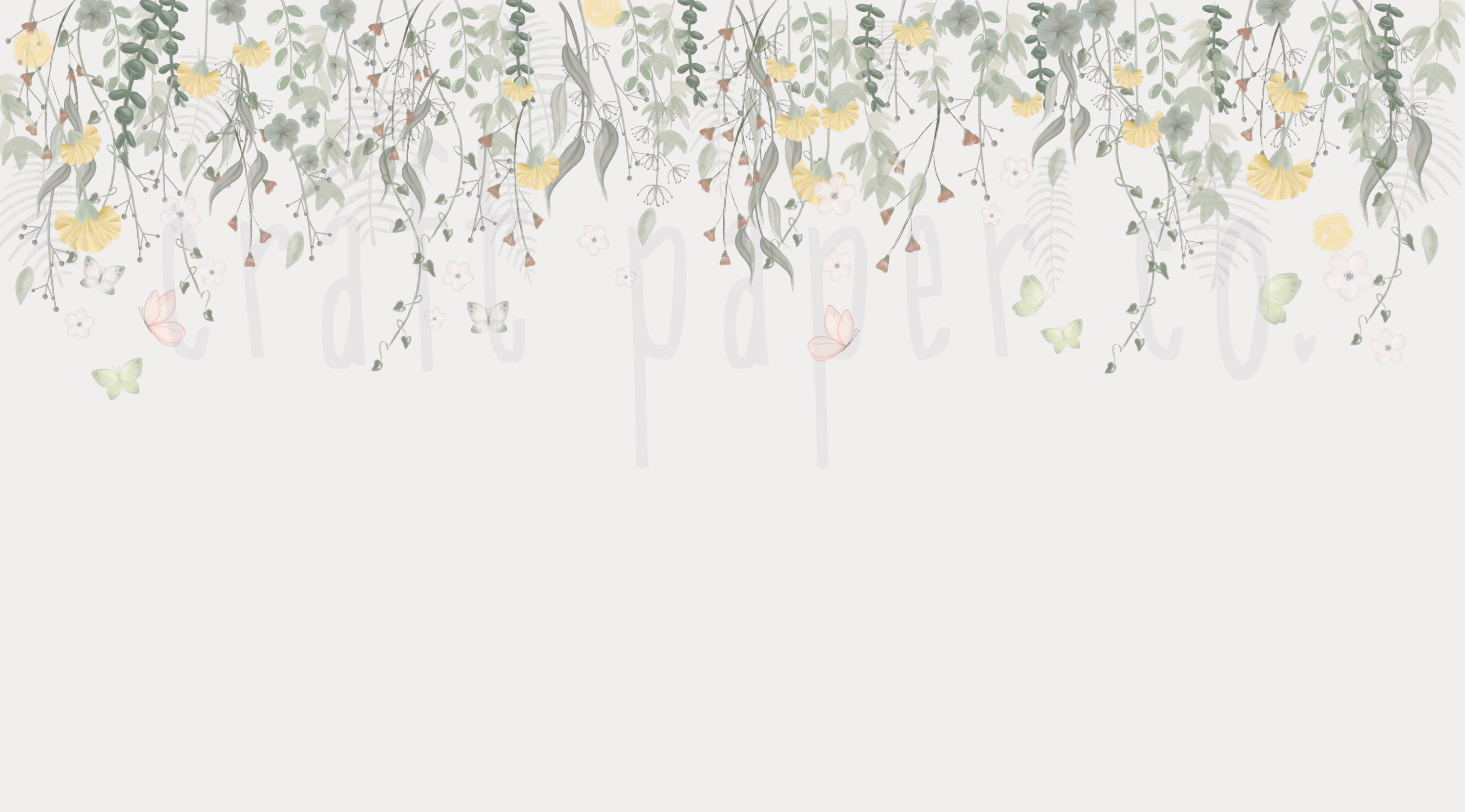 Sarı Çiçekler ve Kelebekler Duvar Kağıdı — detay görünümü | Craft Paper Co