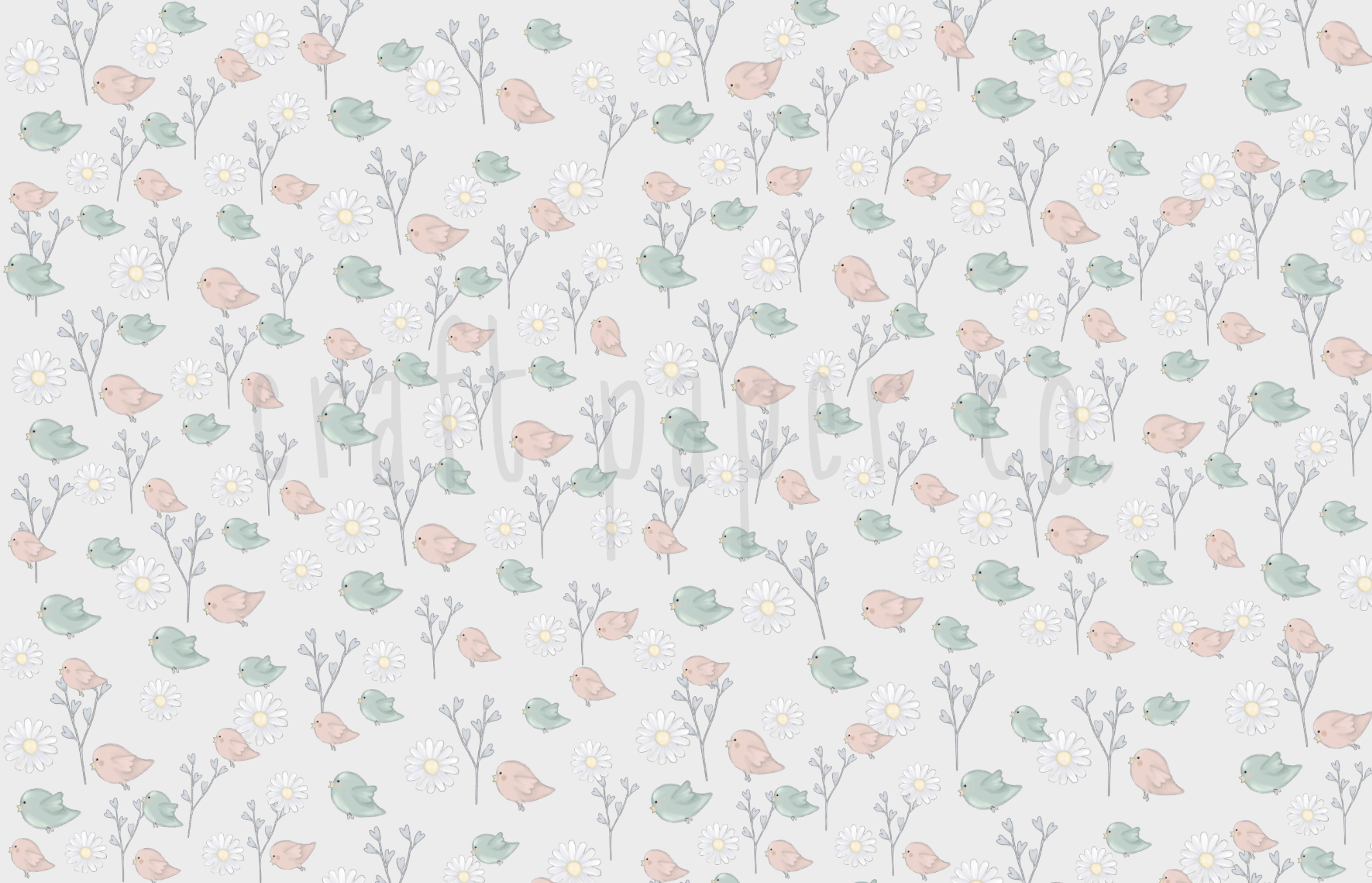 Pembe ve Mint Kuşlar Duvar Kağıdı — detay görünümü | Craft Paper Co