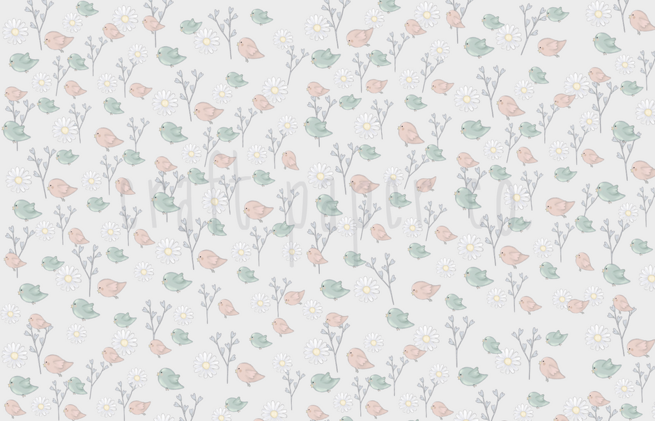 Pembe ve Mint Kuşlar Duvar Kağıdı — detay görünümü | Craft Paper Co