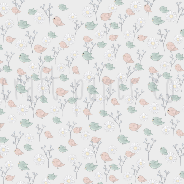 Pembe ve Mint Kuşlar Duvar Kağıdı — detay görünümü | Craft Paper Co