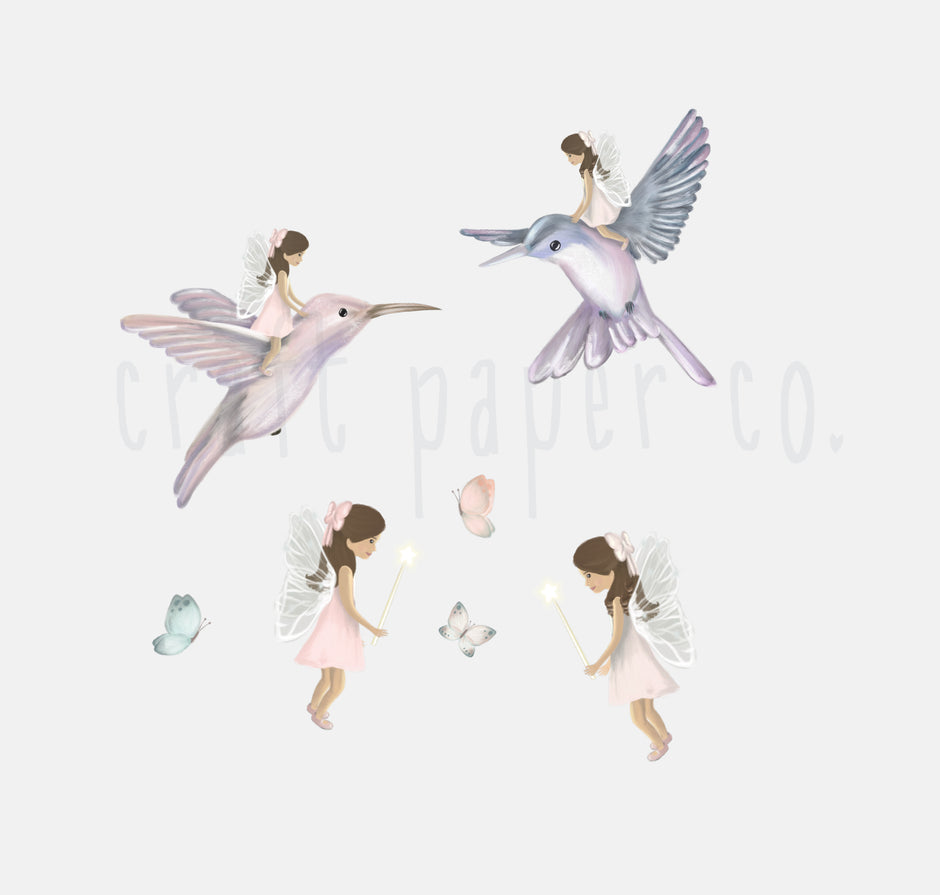 Periler, Kuşlar ve Kelebekler Çocuk Odası Duvar Sticker — El çizimi çocuk odası duvar sticker | Craft Paper Co