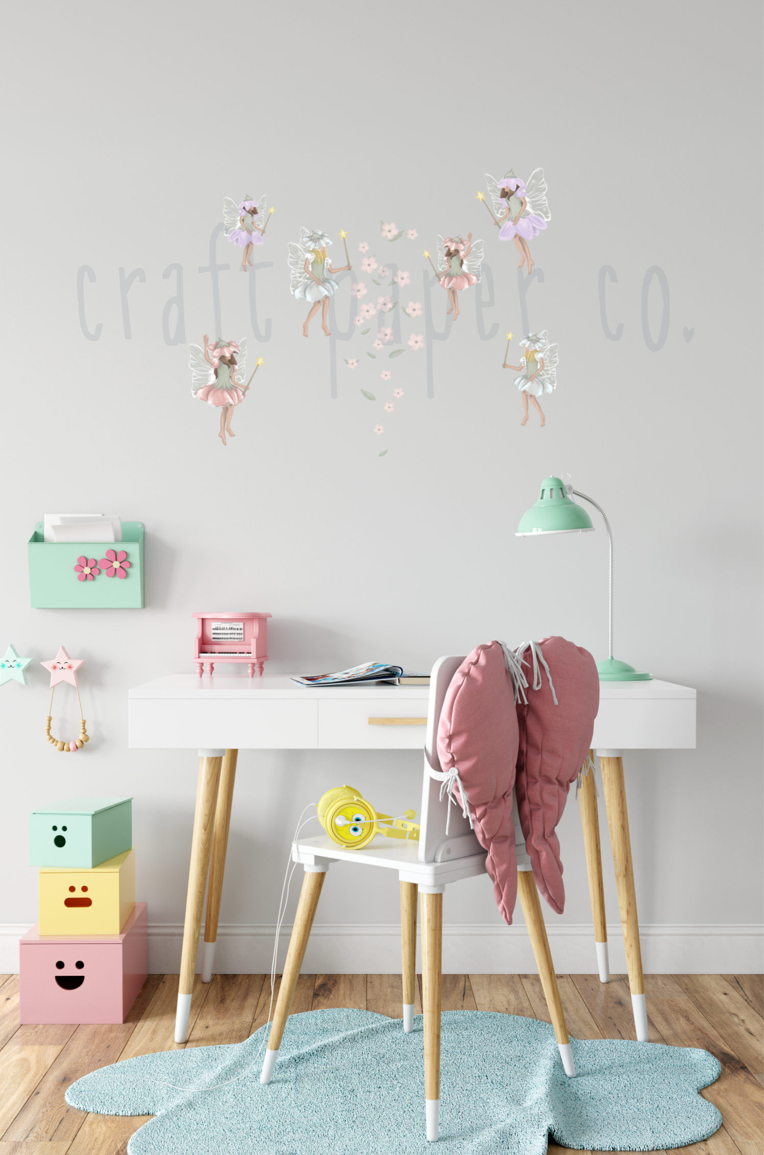 Periler ve Çiçekler Çocuk Odası Duvar Sticker — detay görünümü | Craft Paper Co