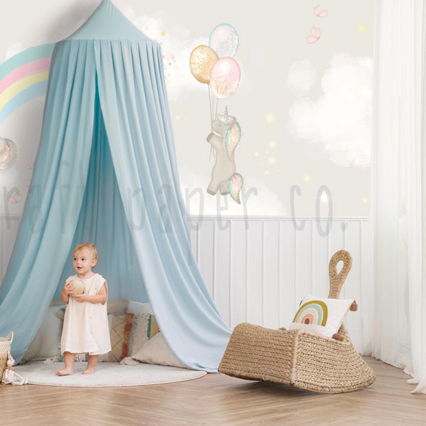 Pırıltılı Unicorn Kız Çocuk Odası Duvar Kağıdı — El çizimi, ölçüye özel üretim | Craft Paper Co