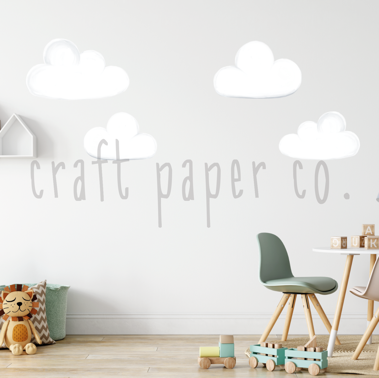 Pofidik Bulutlar Bebek Odası Duvar Sticker — El çizimi çocuk odası duvar sticker | Craft Paper Co