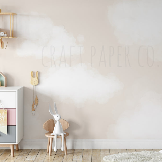 Bulutlar Bebek ve Çocuk Odası Duvar Kağıdı — El çizimi, 10 renk seçeneği, ölçüye özel üretim | Craft Paper Co
