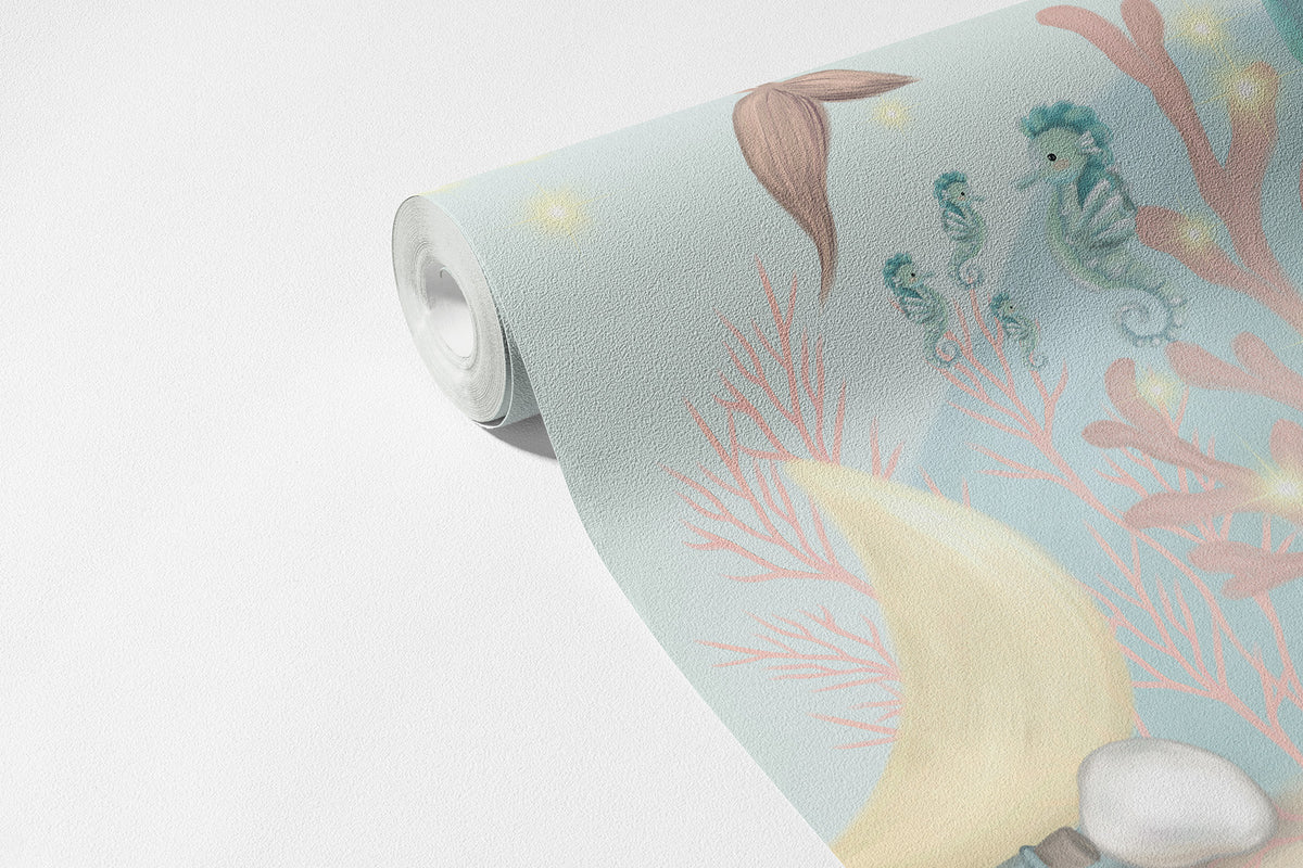 Sarı Saçlı Deniz Kızı ve Arkadaşları Duvar Kağıdı; desenli kağıt rulosunda doku | Craft Paper Co