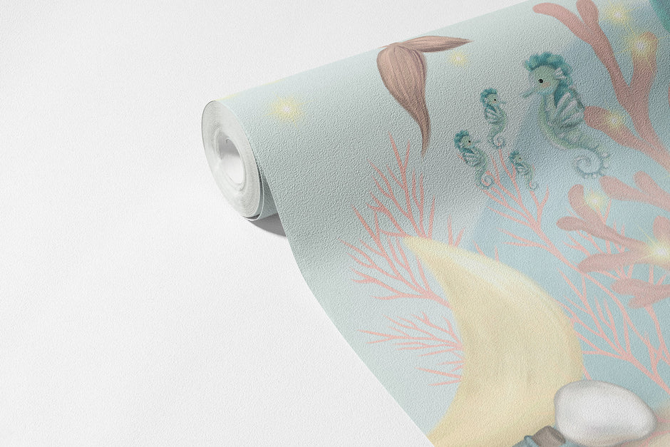 Sarı Saçlı Deniz Kızı ve Arkadaşları Duvar Kağıdı; desenli kağıt rulosunda doku | Craft Paper Co