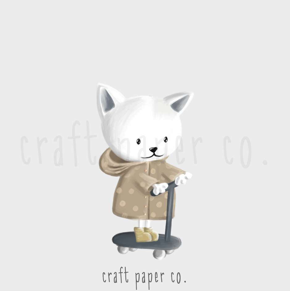 Scooterdan İnmeyen Kedi Çocuk Odası Duvar Sticker — El çizimi çocuk odası duvar sticker | Craft Paper Co