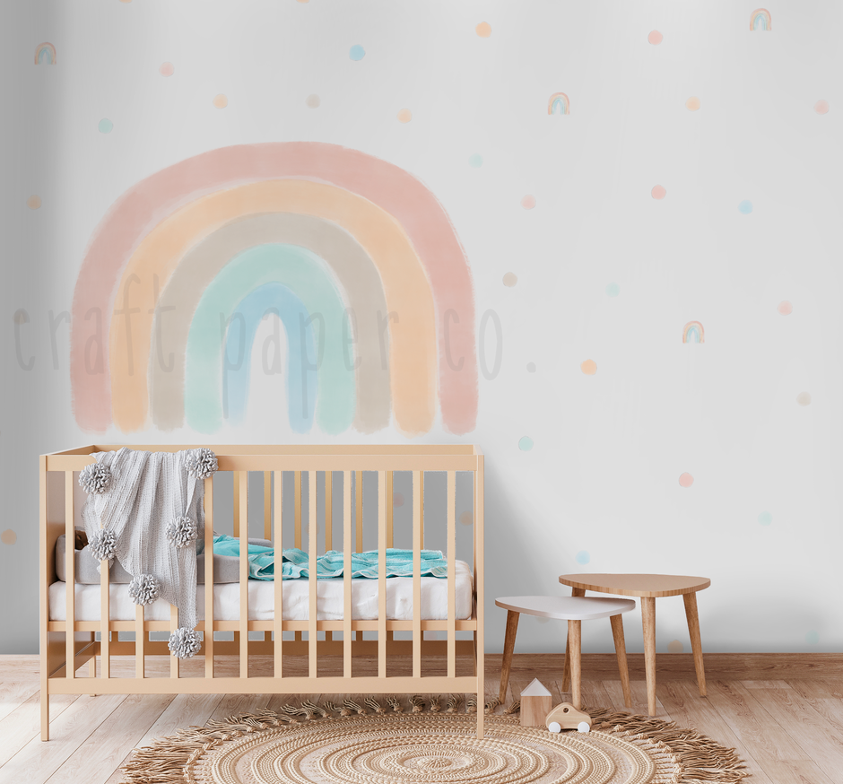 Suluboya Bohem Gökkuşağı Ve Puantiyeler Çocuk Odası Duvar Sticker — El çizimi çocuk odası duvar sticker | Craft Paper Co