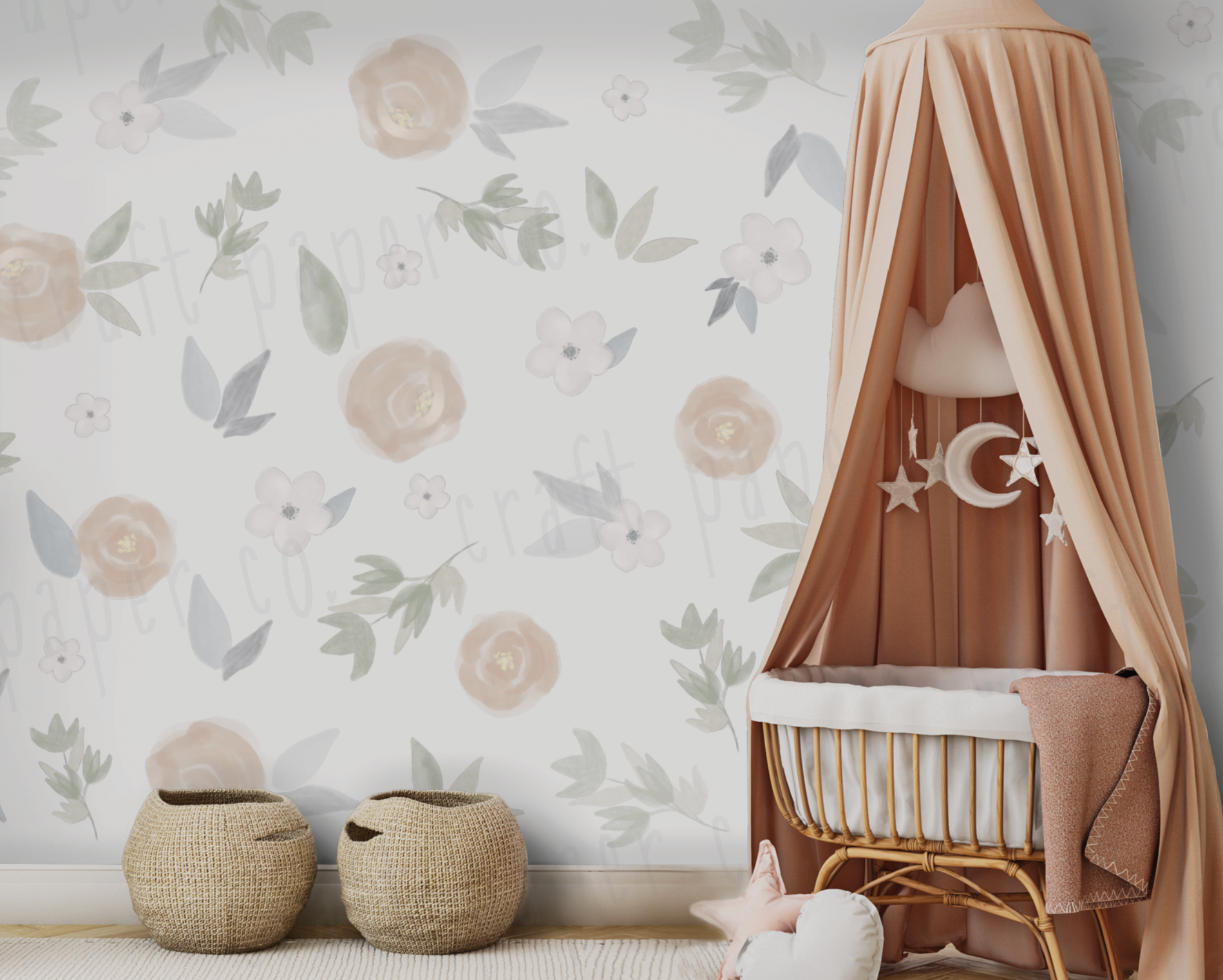 Suluboya Çiçekli Duvar Kağıdı — El çizimi, ölçüye özel üretim | Craft Paper Co