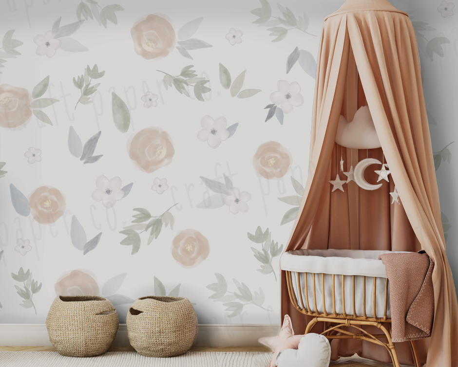 Suluboya Çiçekli Duvar Kağıdı — El çizimi, ölçüye özel üretim | Craft Paper Co