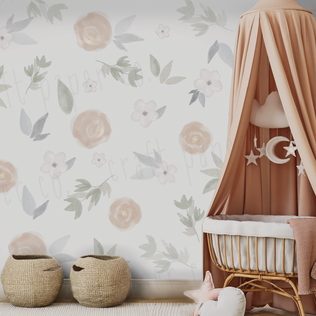 Suluboya Çiçekli Duvar Kağıdı — El çizimi, ölçüye özel üretim | Craft Paper Co