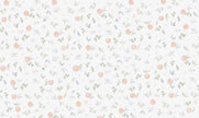 Suluboya Çiçekli Duvar Kağıdı; beyaz fonda bej güller, gri-yeşil yapraklar, minik beyaz çiçekler, düz desen | Craft Paper Co