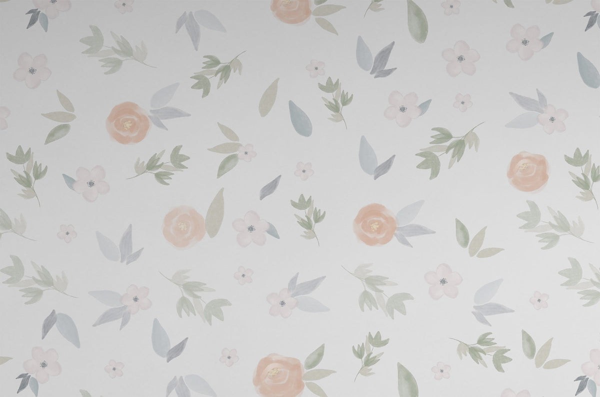 Suluboya Çiçekli Duvar Kağıdı; suluboya güller ve yaprakların yakın görünümü | Craft Paper Co