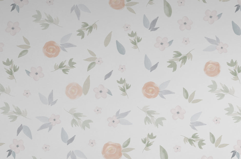 Suluboya Çiçekli Duvar Kağıdı; suluboya güller ve yaprakların yakın görünümü | Craft Paper Co