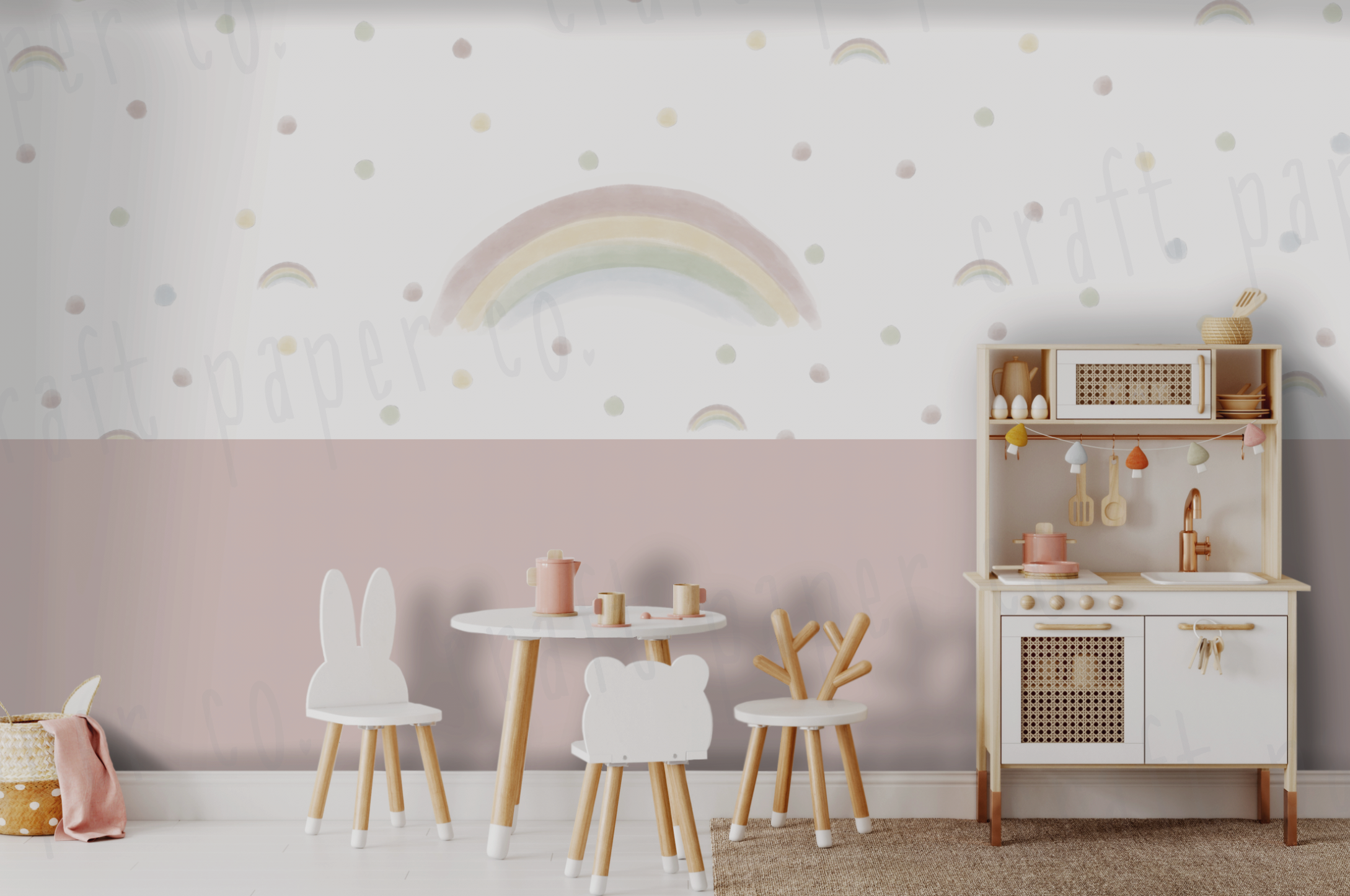 Suluboya Gökkuşağı Ve Puantiyeler Çocuk Odası Duvar Sticker — El çizimi çocuk odası duvar sticker | Craft Paper Co