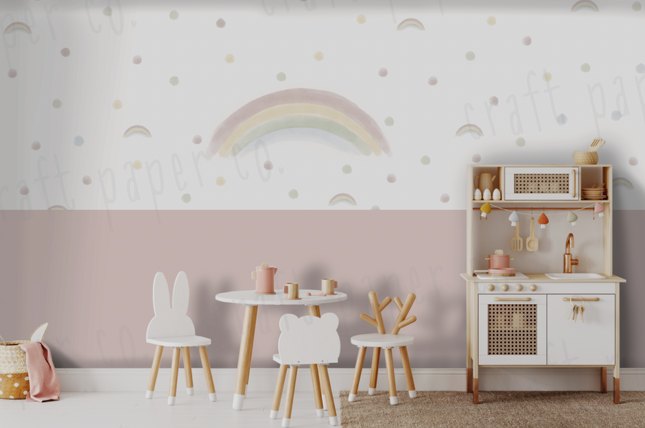 Suluboya Gökkuşağı Ve Puantiyeler Çocuk Odası Duvar Sticker — El çizimi çocuk odası duvar sticker | Craft Paper Co