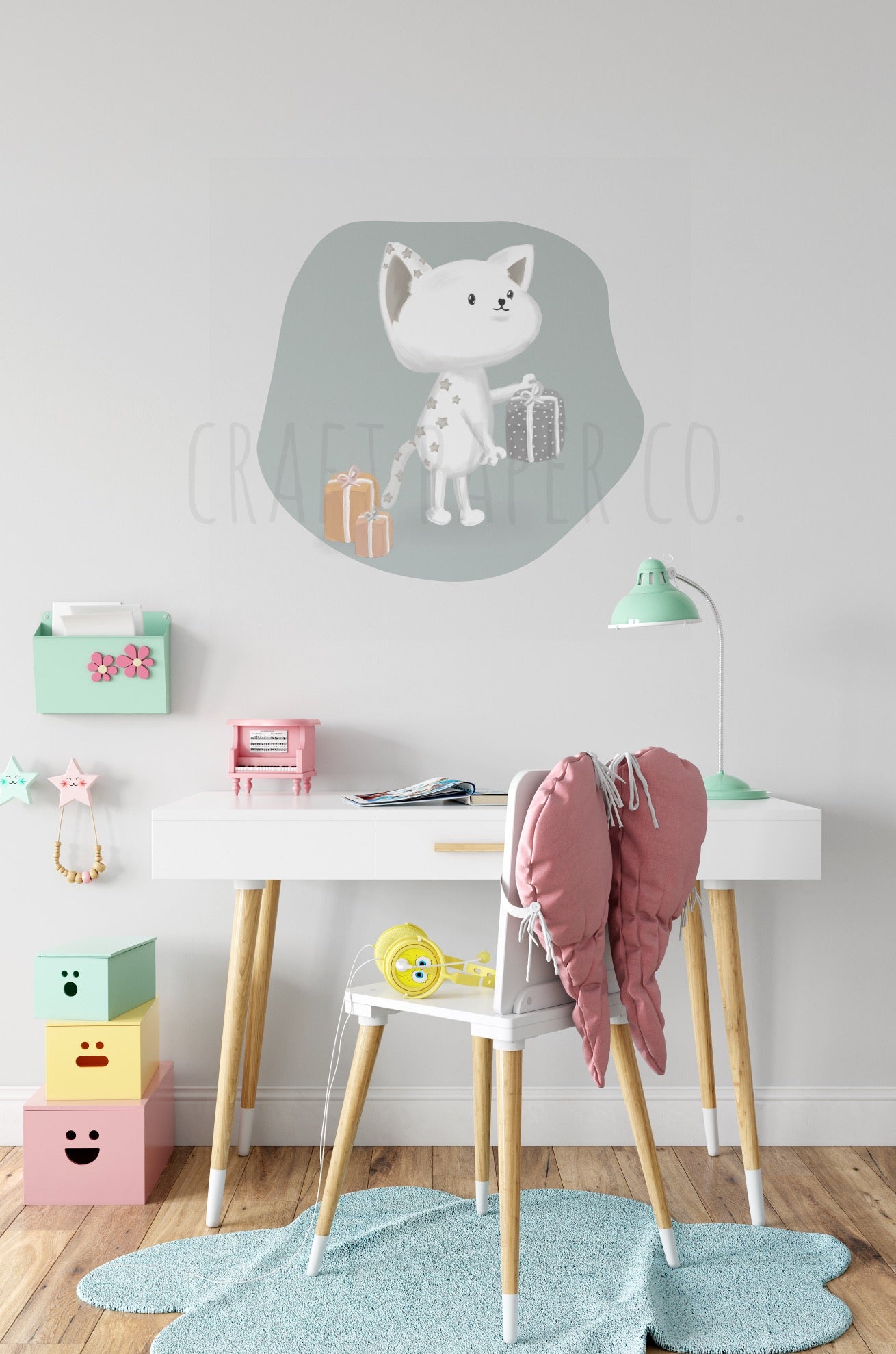 Süprizci Kedicik Balonu Çocuk Odası Duvar Sticker — El çizimi çocuk odası duvar sticker | Craft Paper Co