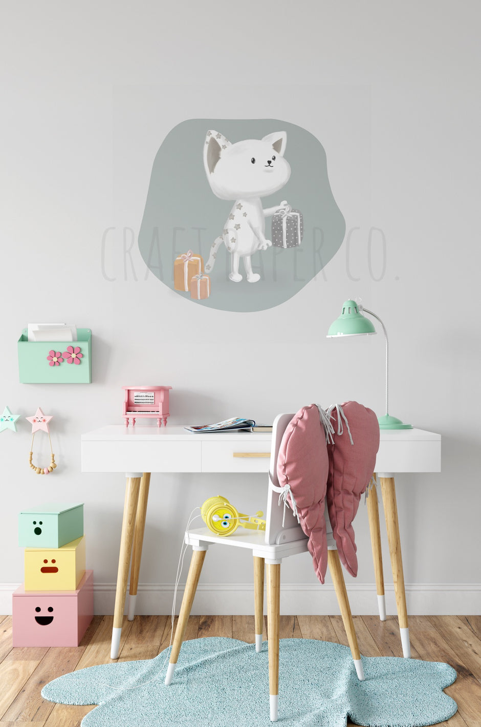 Süprizci Kedicik Balonu Çocuk Odası Duvar Sticker — El çizimi çocuk odası duvar sticker | Craft Paper Co