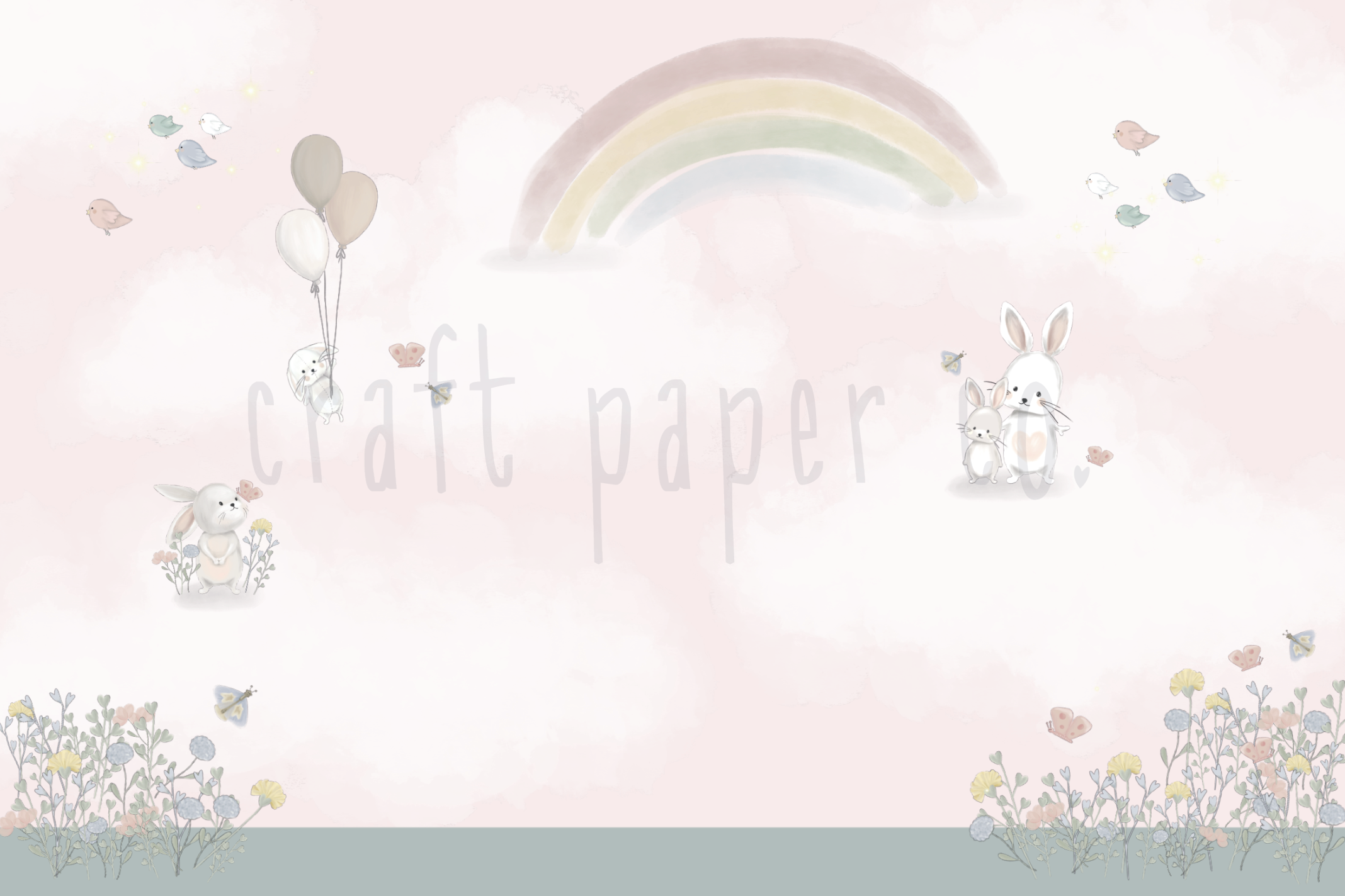 Gökkuşağı ve Tavşanlar Duvar Kağıdı — detay görünümü | Craft Paper Co