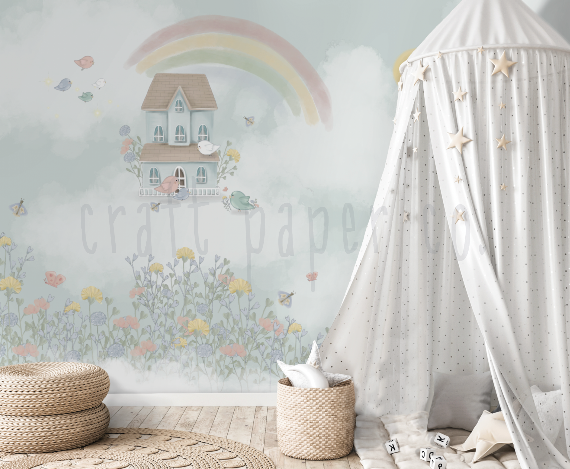 Tatlı Kuş Yuvası Çocuk Odası Duvar Kağıdı — El çizimi, ölçüye özel üretim | Craft Paper Co