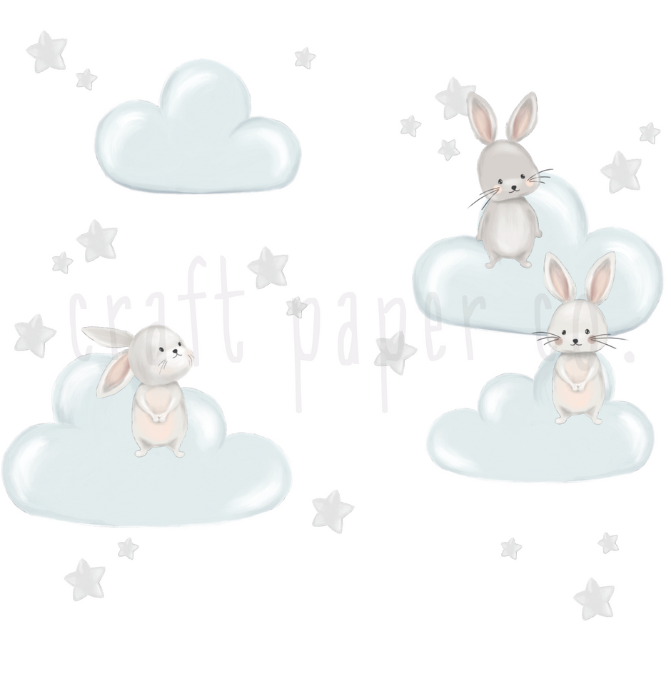 Tavşan Arkadaşlar ve Pofidik Bulutlar Bebek Odası Duvar Sticker — detay görünümü 2 | Craft Paper Co