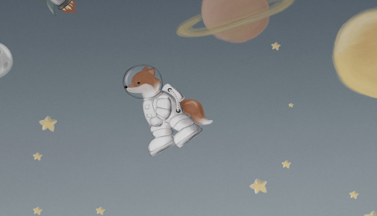 Tilki Astronot Duvar Kağıdı; astronot tilki ve Satürn yakın görünümü | Craft Paper Co