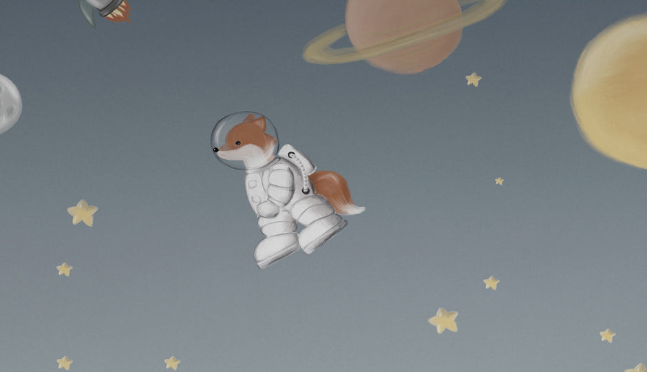Tilki Astronot Duvar Kağıdı; astronot tilki ve Satürn yakın görünümü | Craft Paper Co