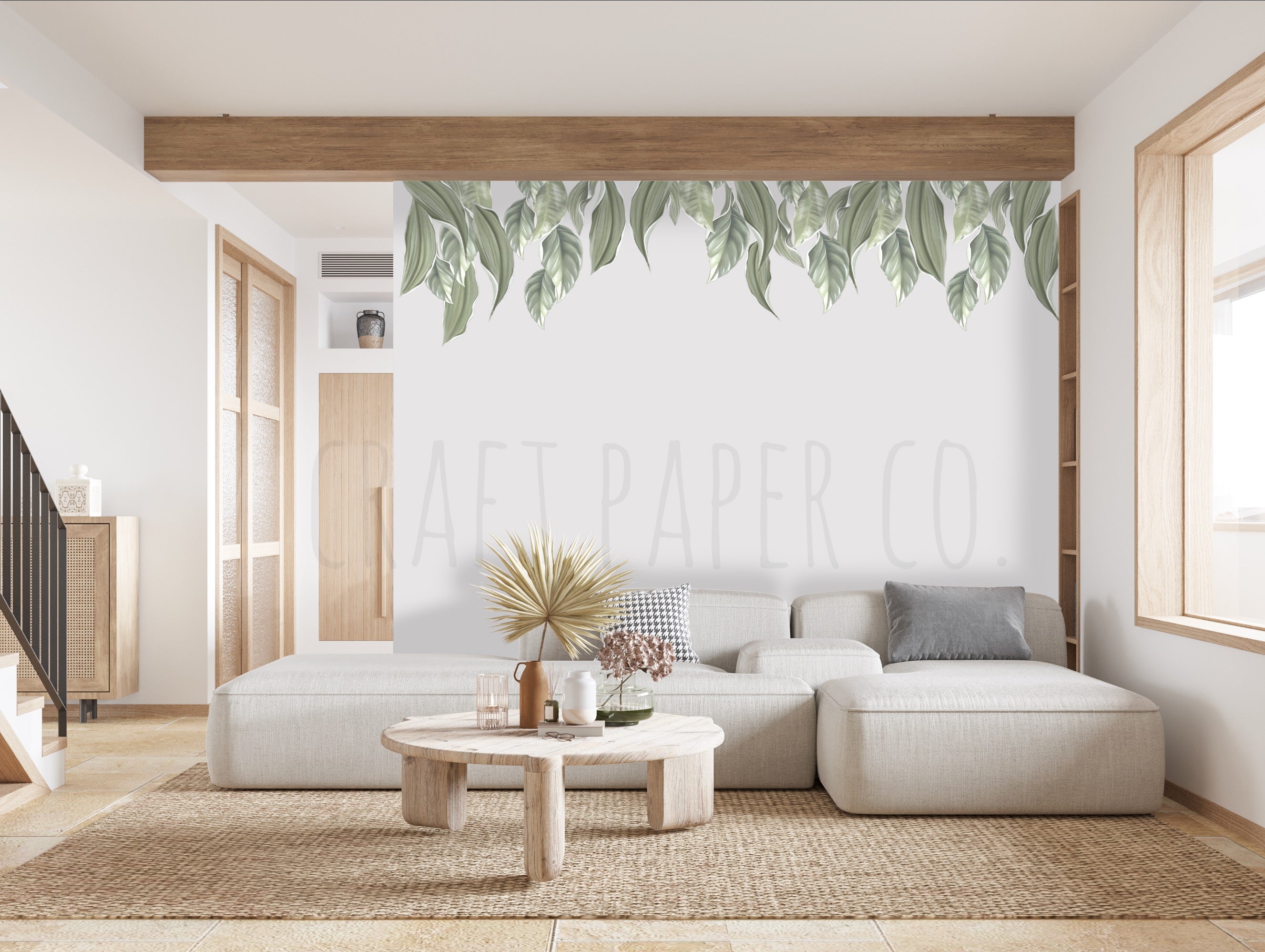 Tropikal Yapraklar Duvar Kağıdı — El çizimi, ölçüye özel üretim | Craft Paper Co