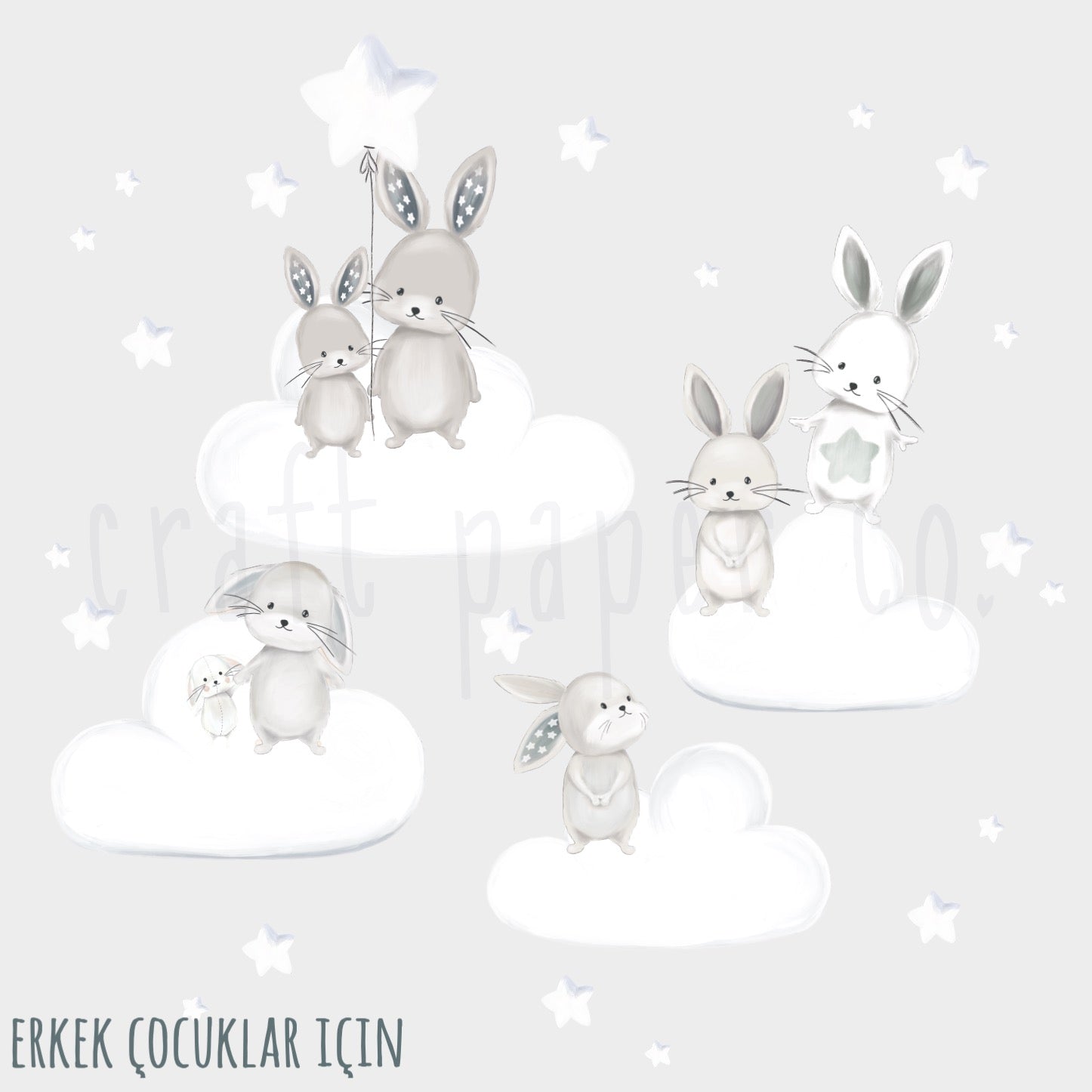 Tüm Bıdık Tavşanlar Set Çocuk Odası Duvar Sticker — detay görünümü 5 | Craft Paper Co
