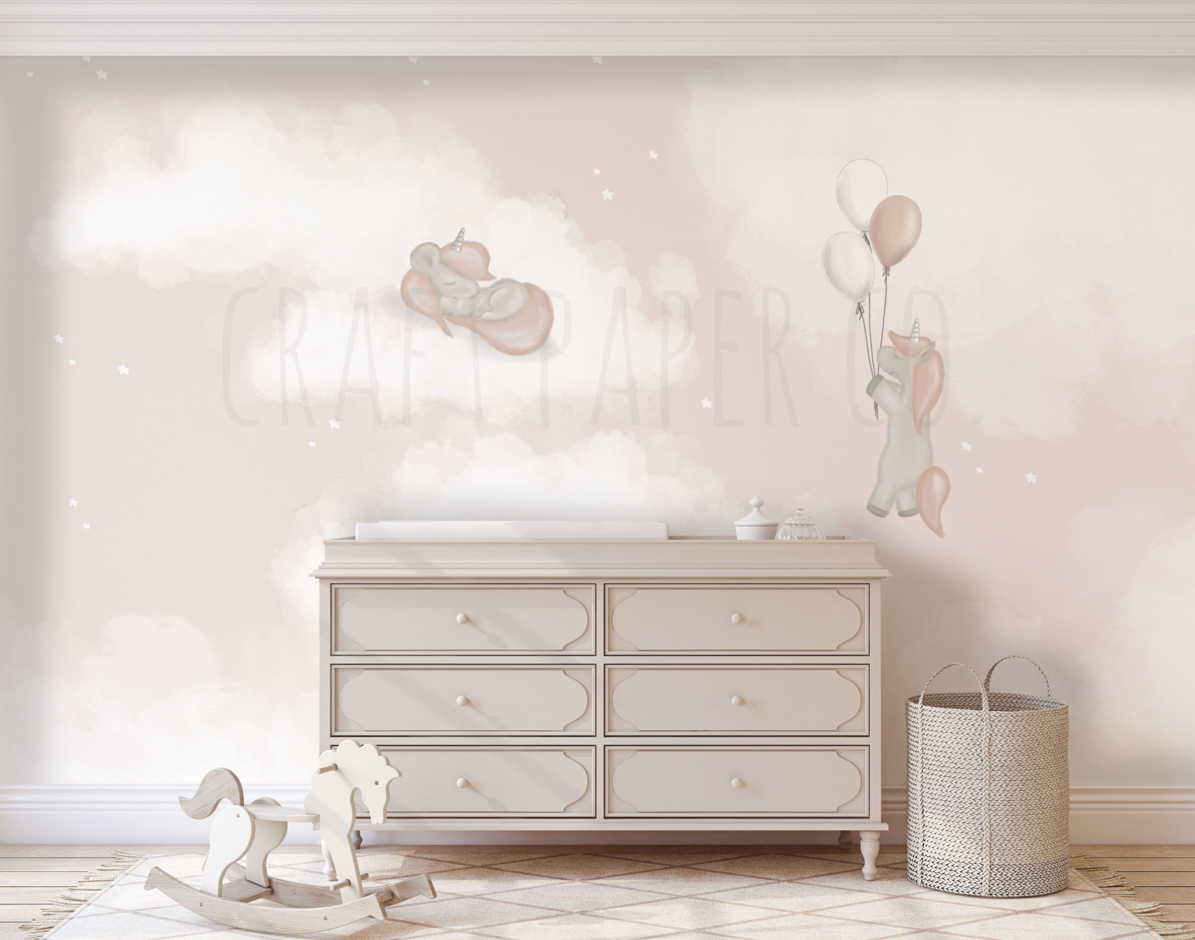 Unicorn Rüyası Bebek ve Çocuk Odası Duvar Kağıdı — El çizimi, ölçüye özel üretim | Craft Paper Co