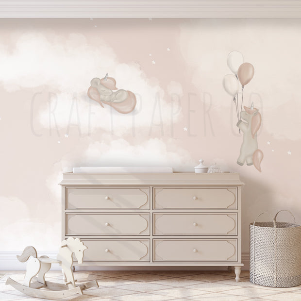 Unicorn Rüyası Bebek ve Çocuk Odası Duvar Kağıdı — El çizimi, ölçüye özel üretim | Craft Paper Co